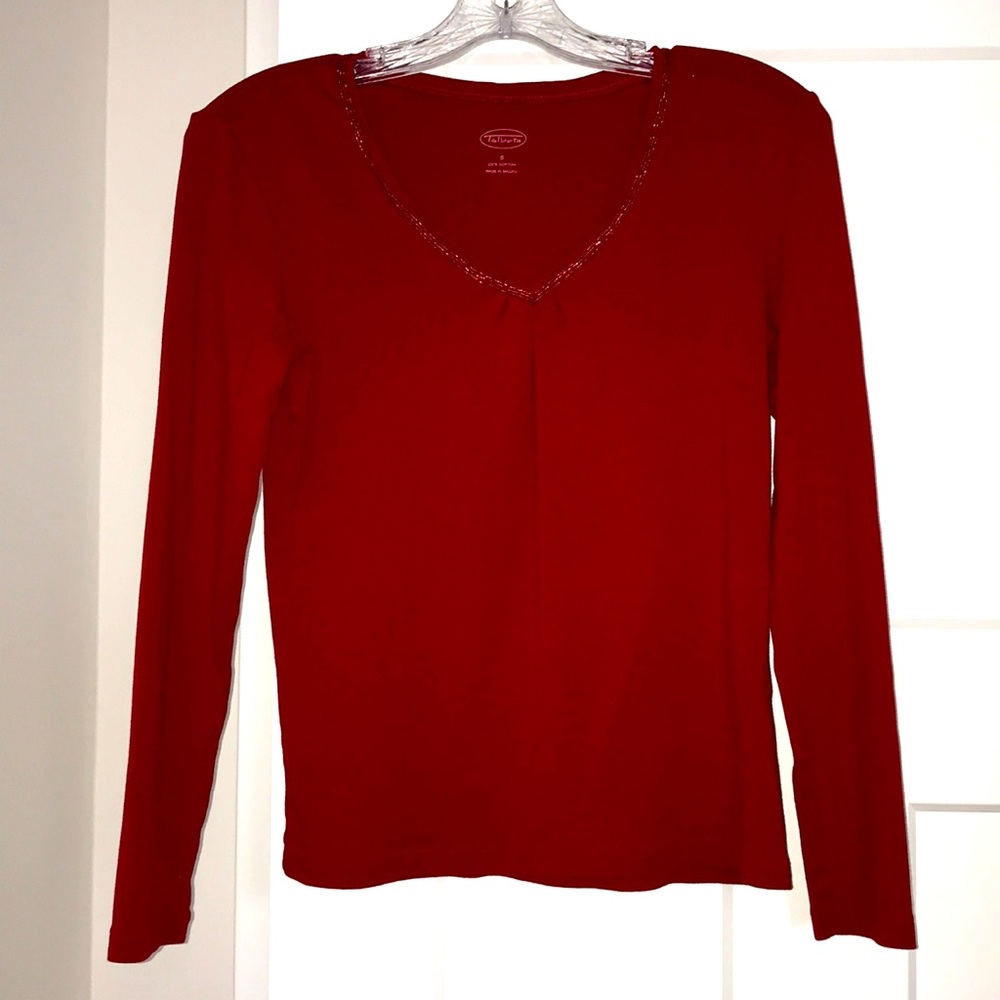 Talbots Red Bead trimmed Top Valentine’s 💋